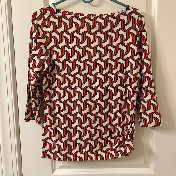Talbots Red and White Graphic Fitted Blouse - Picture 1 of 6
